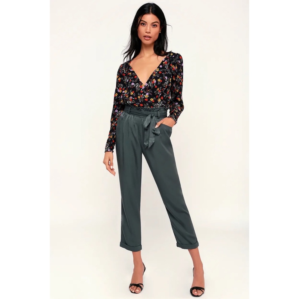 Stylish Green Satin Paper Bag Pants